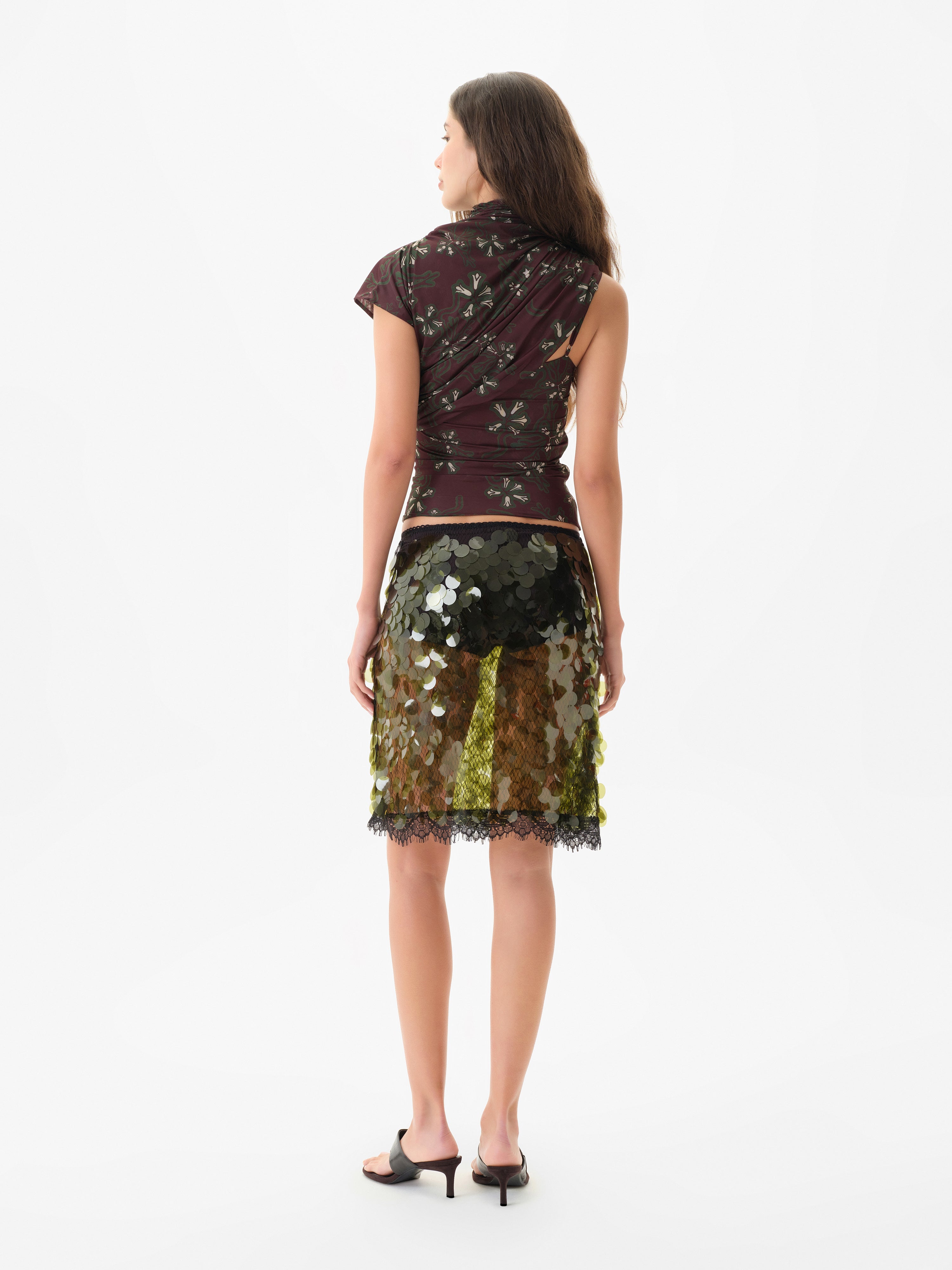 HELENE - Sheer sequined midi skirt with detachable mini short