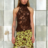 INDY - Halterneck crocheted top with open-knit texture
