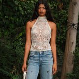 INDY - Halterneck crocheted top with open-knit texture