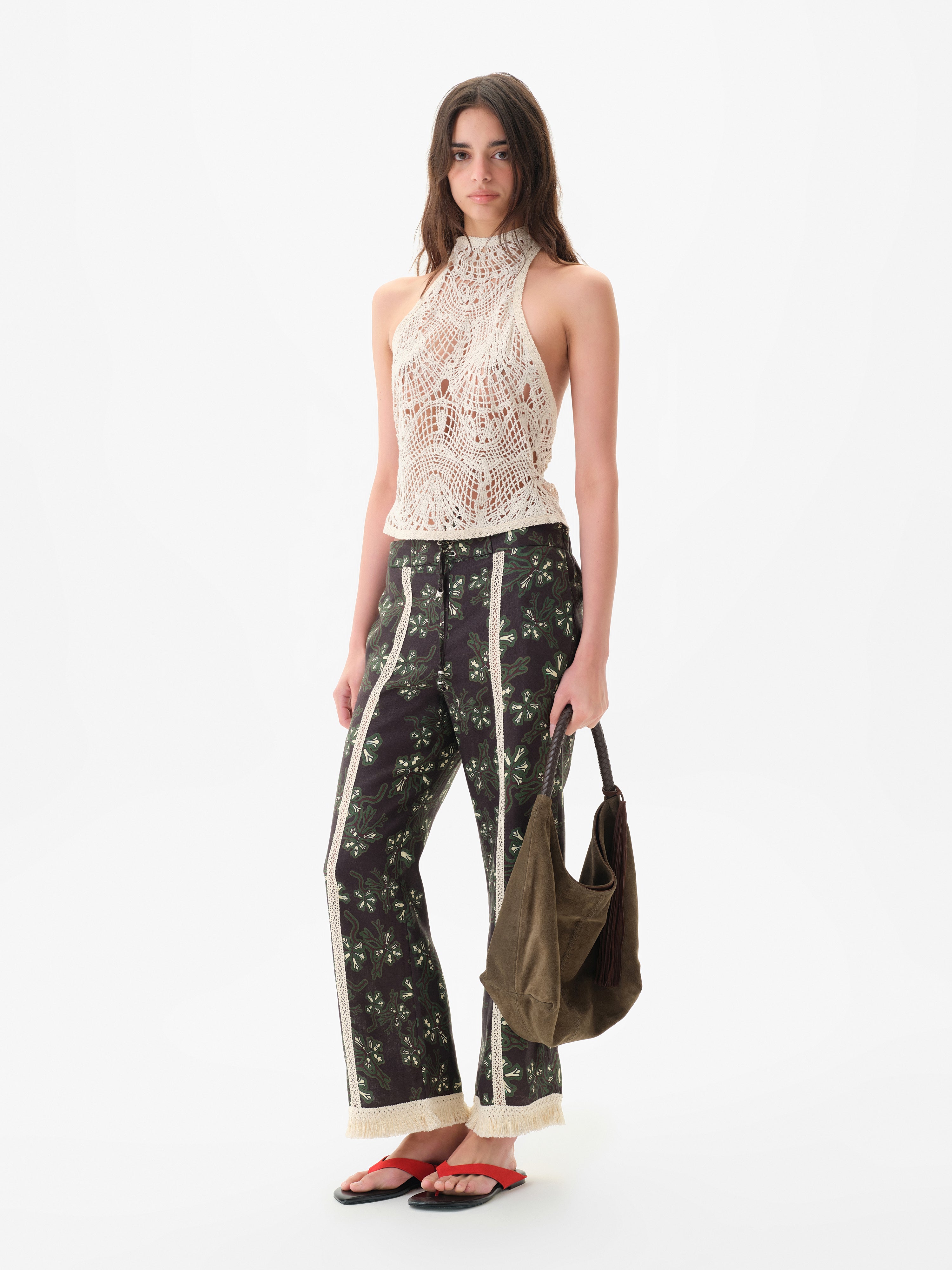 INDY - Halterneck crocheted top with open-knit texture