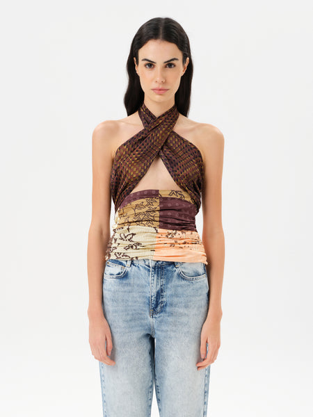 IZZY - Multi-pattern patchwork halter top by SIEDRÉS | Official