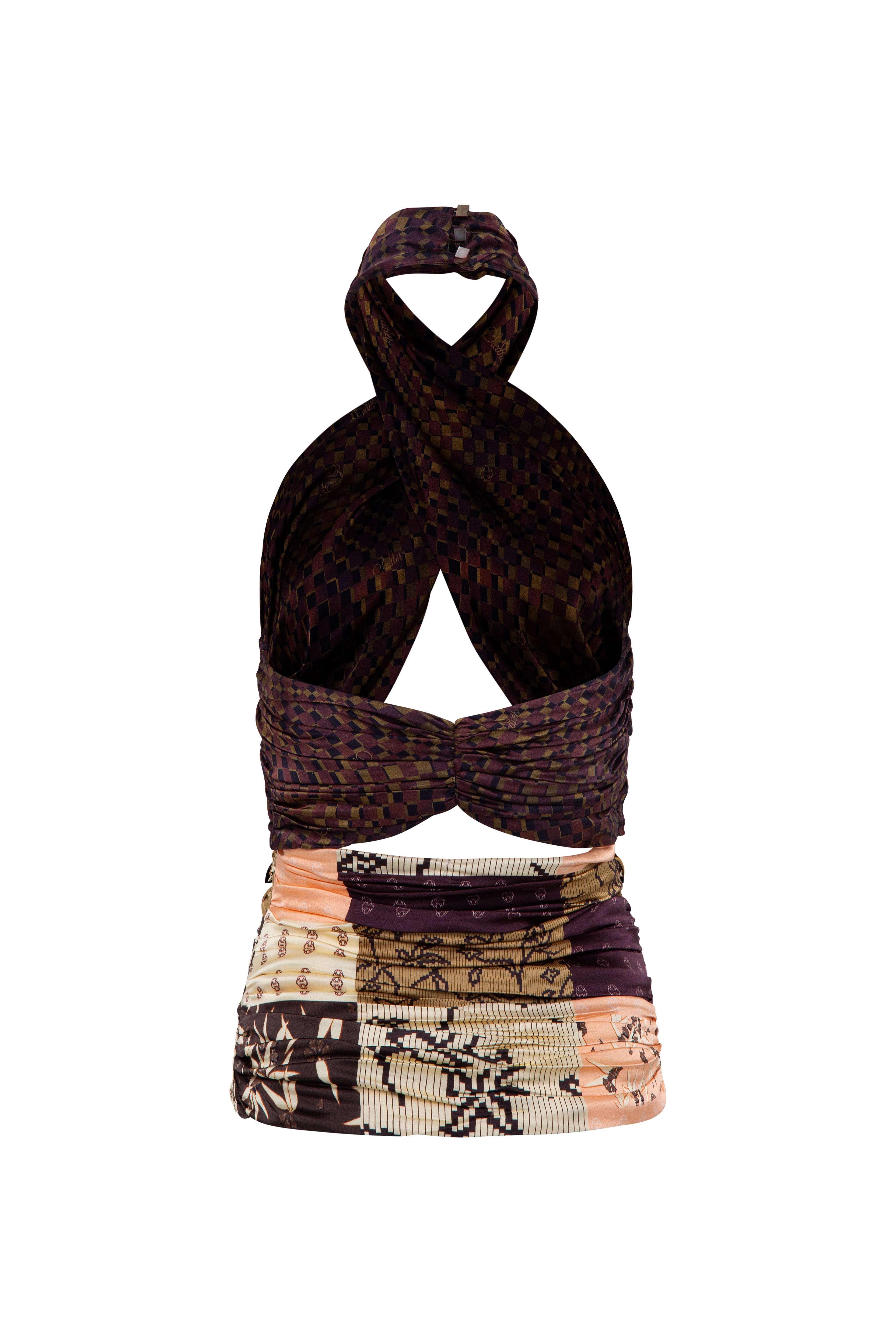 Multi 34 IZZY - Multi-pattern patchwork halter top by SIEDRÉS | Official website