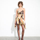 JAZ - Patchwork mini dress with ruffles