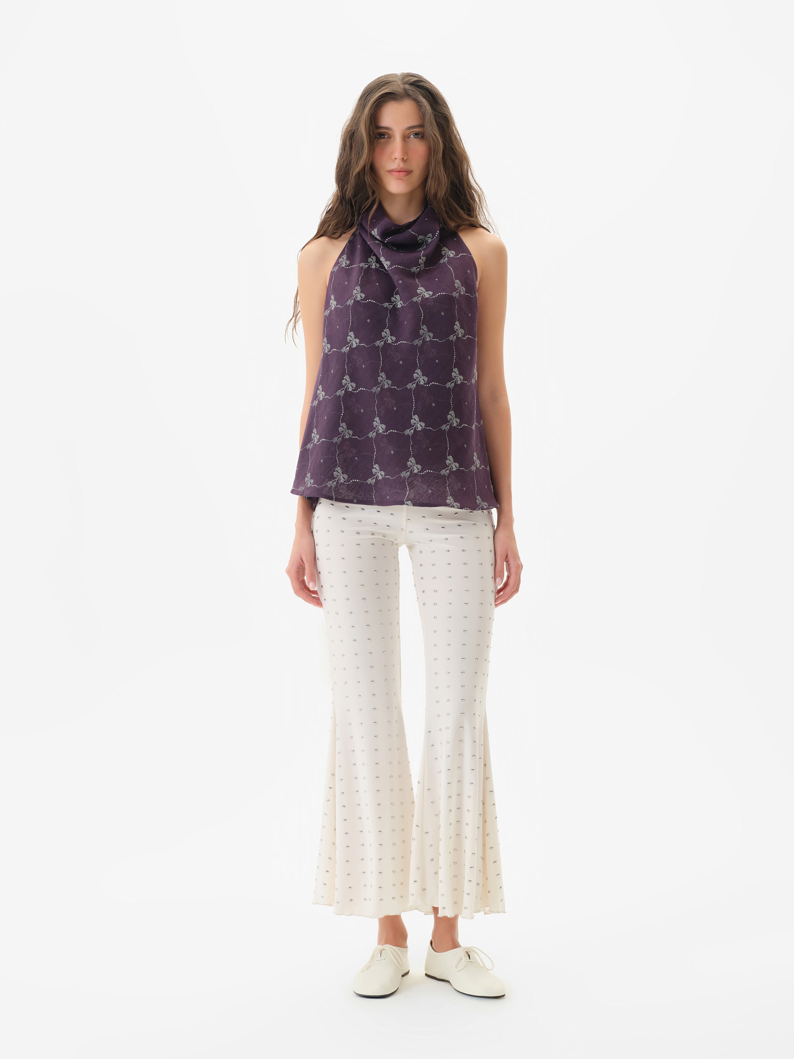 JESLYNN - Low-rise studded jersey flare pants