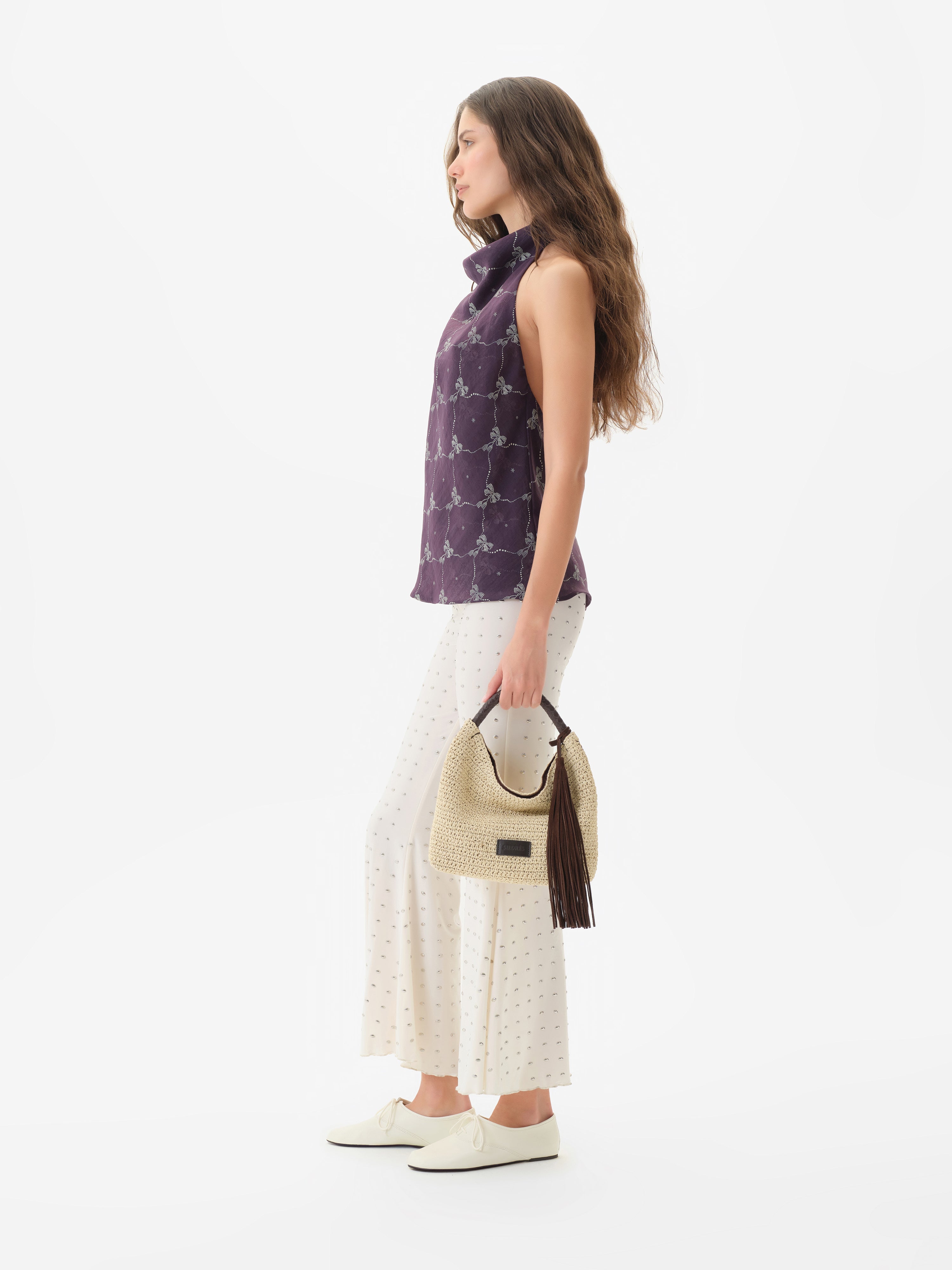 JESLYNN - Low-rise studded jersey flare pants