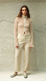 JUN - Embroidered fluted top with front zipper