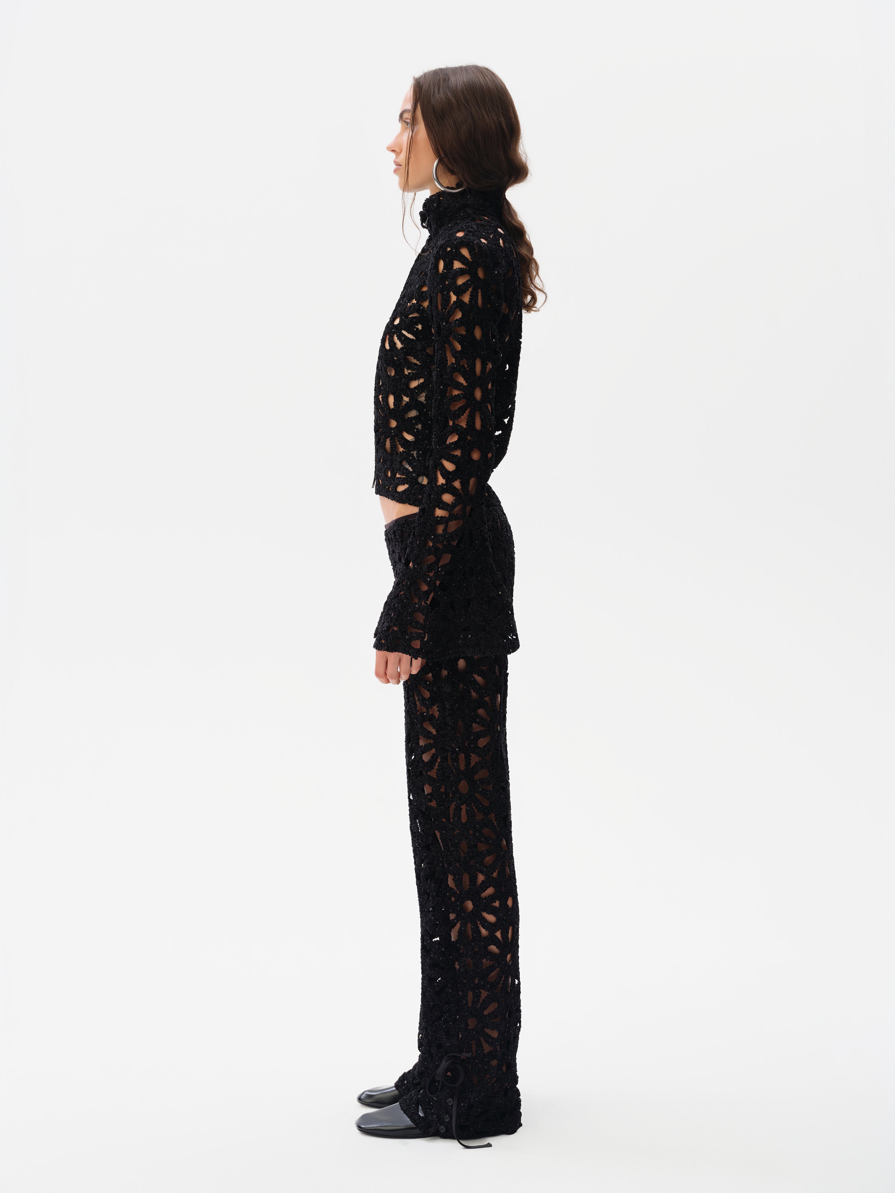 VIDA - Embroidered wide-leg pants with mini shorts