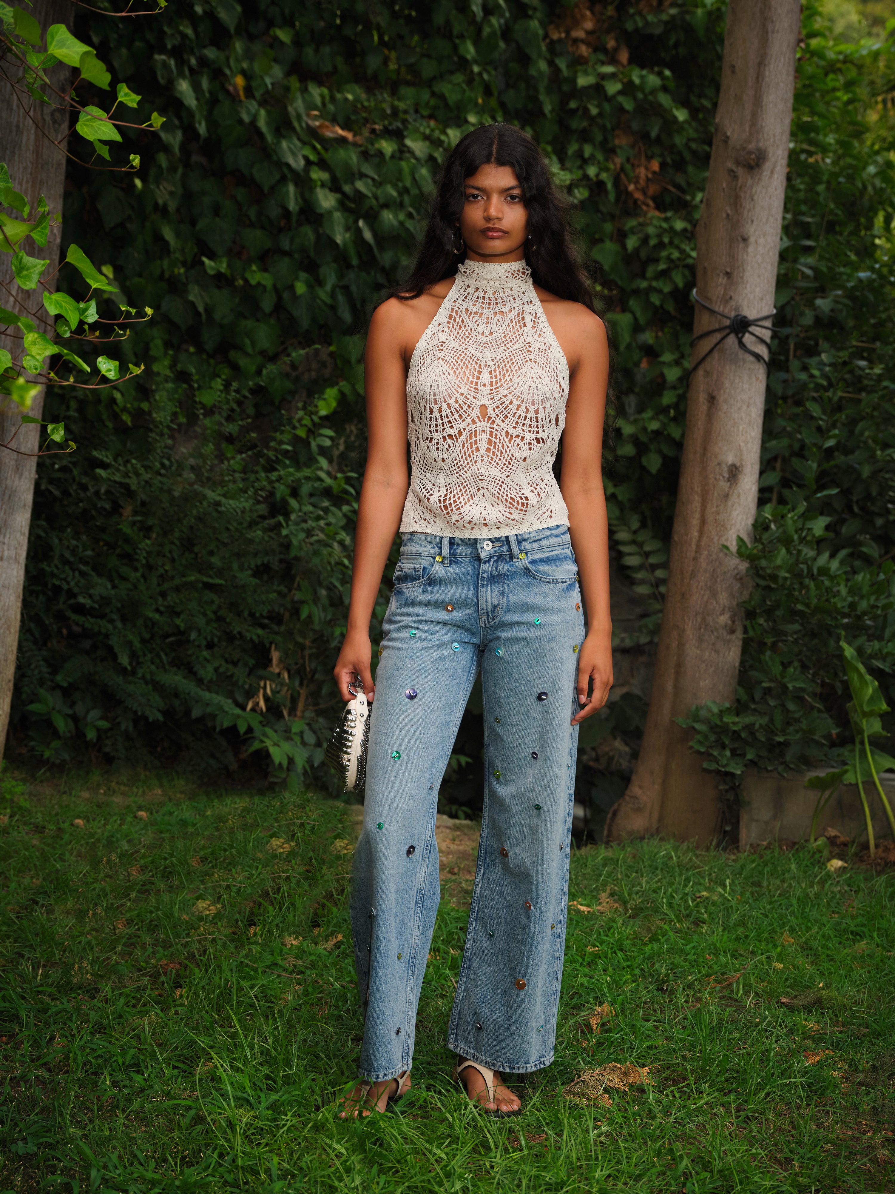 JUNIE - Beaded straight-leg jeans