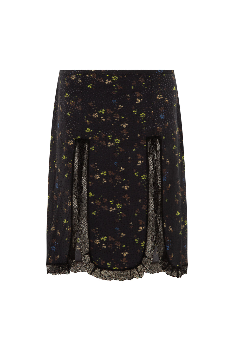 KAEN - Floral-print lace trimmed skirt with front slits