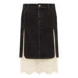 LAINZ - Denim skirt with front slits and lace lining