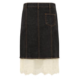 LAINZ - Denim skirt with front slits and lace lining