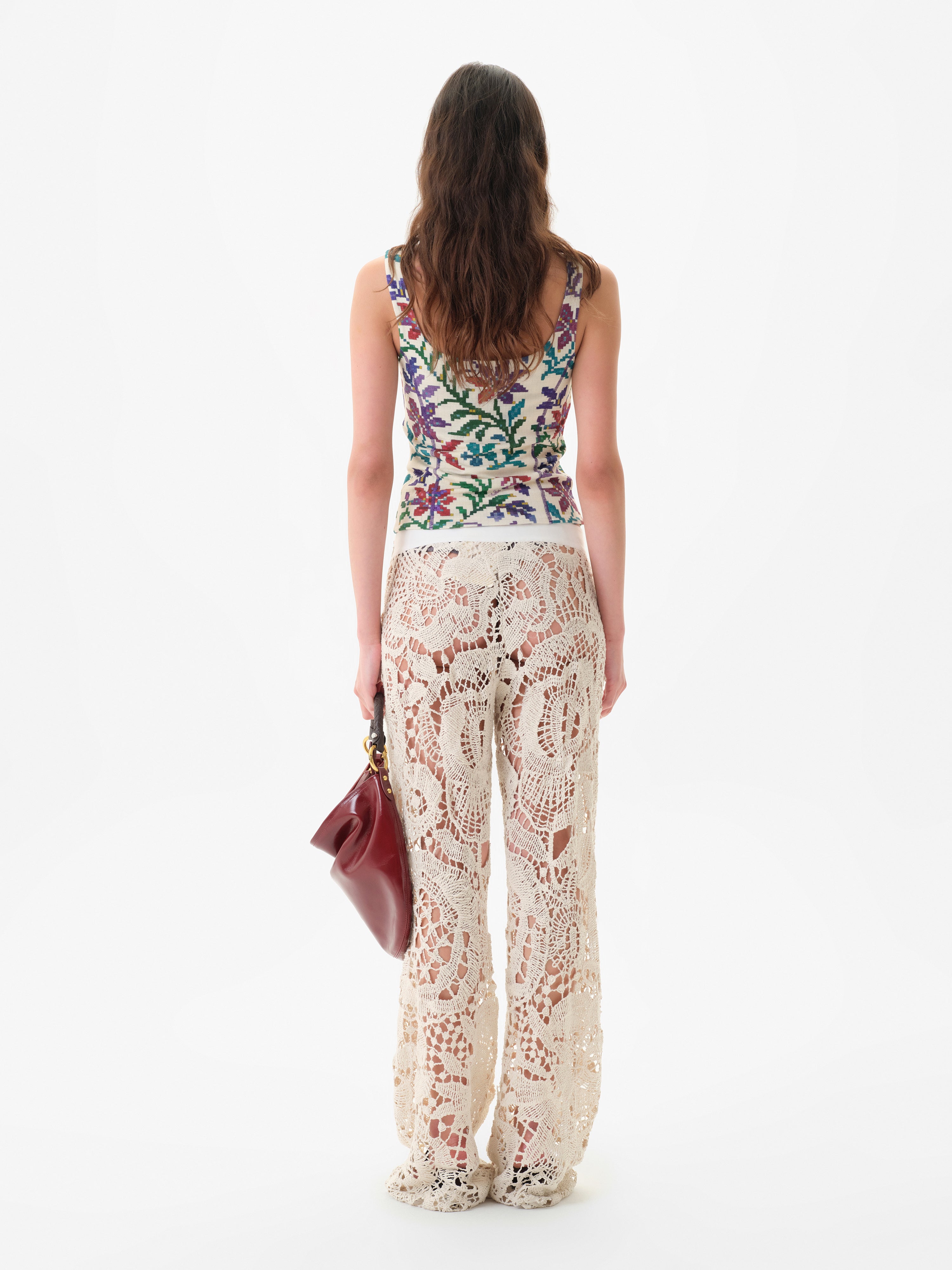 LEANE - Straight-leg crochet lace-up pants