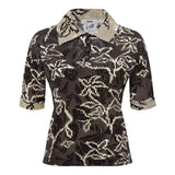 LENA - Contrast print velvet devoré short-sleeve polo