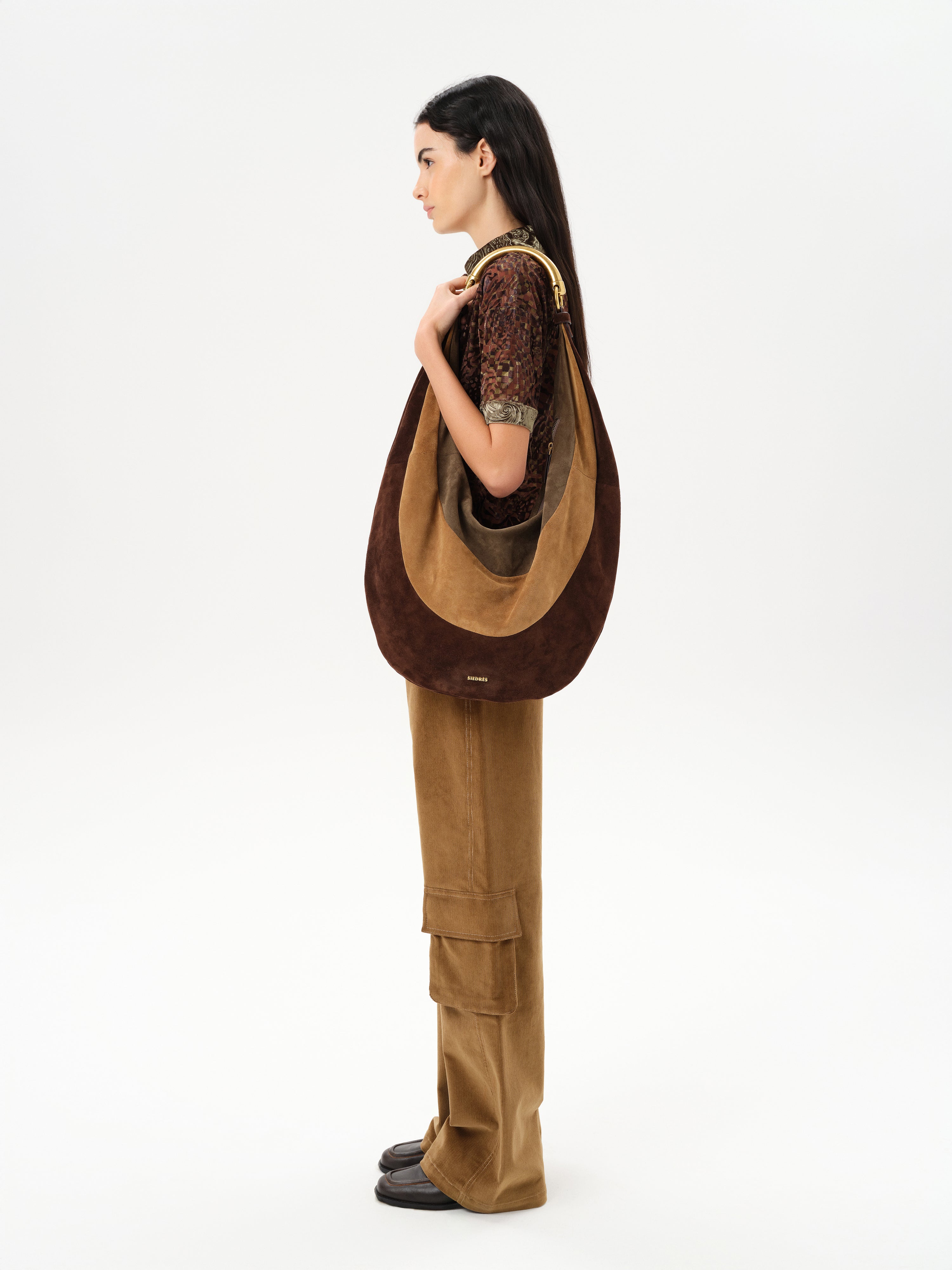 LENA - Contrast printed collar velvet devoré short-sleeve polo