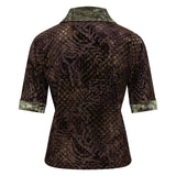 LENA - Contrast printed collar velvet devoré short-sleeve polo