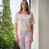 LEO - Boxy fit short-sleeve polo in textured knit and contrast crochet collar
