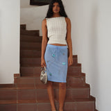 LIZ - Embroidered semi sheer mesh midi skirt
