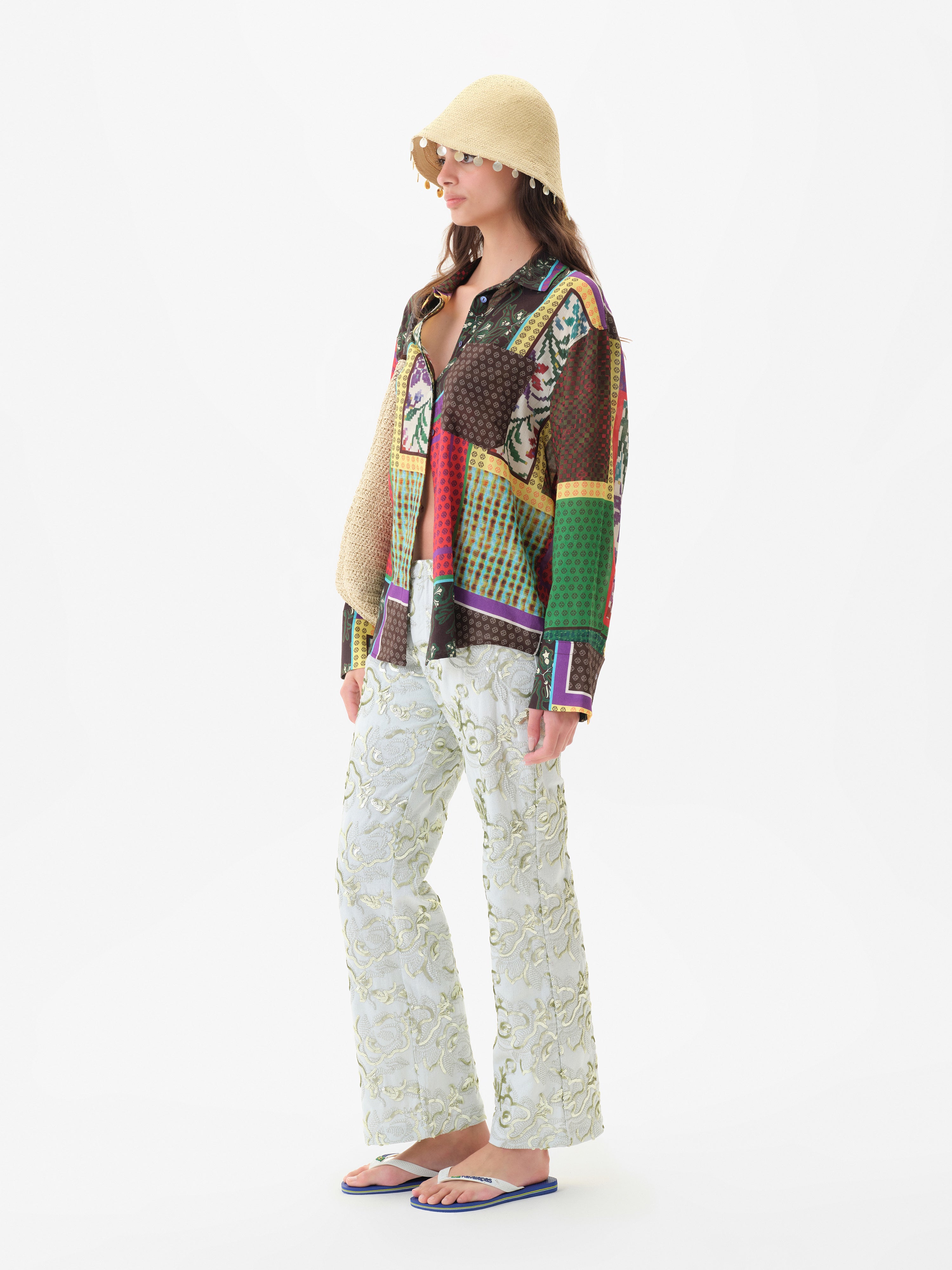 LOU - Patchwork print oversized button down shirt