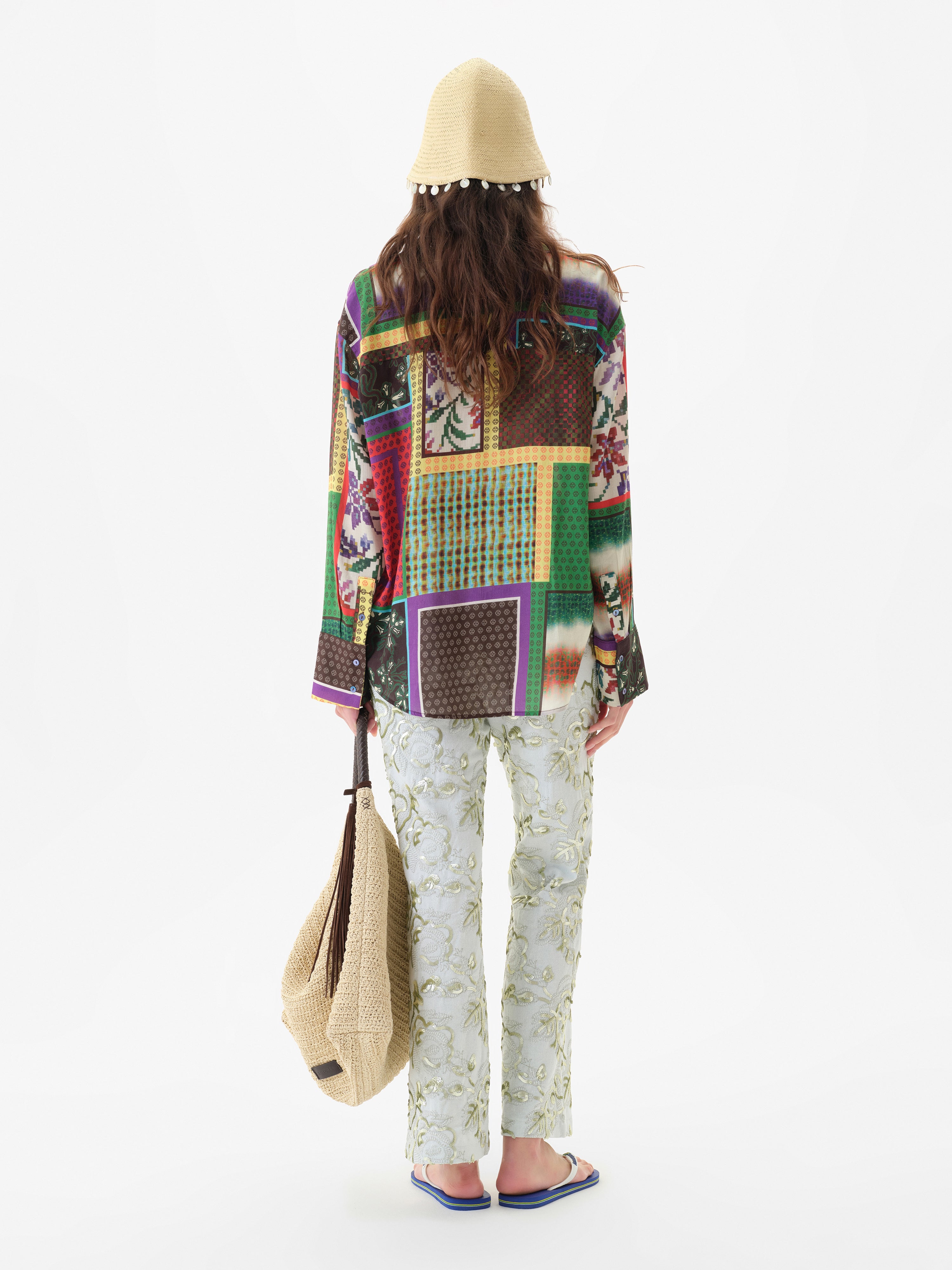 LOU - Patchwork print oversized button down shirt
