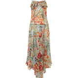 LUCIEN - Floral-print ruffle detailed midi dress with asymmetric hemline