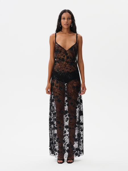 LUCILLE - Embroidered open back maxi dress with mini shorts by SIEDRÉS