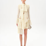LUNA - Ruched semi sheer mesh top with layered front tie details