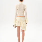 LUNA - Ruched semi sheer mesh top with layered front tie details