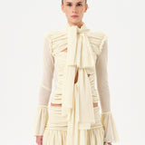 LUNA - Ruched semi sheer mesh top with layered front tie details