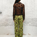 LUNET - Crochet lace long-sleeve shirt with contrast collar