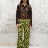 LUNET - Crochet lace long-sleeve shirt with contrast collar