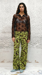 LUNET - Crochet lace long-sleeve shirt with contrast collar