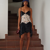 LUSTINA - Embellished mini dress with asymmetric hemline