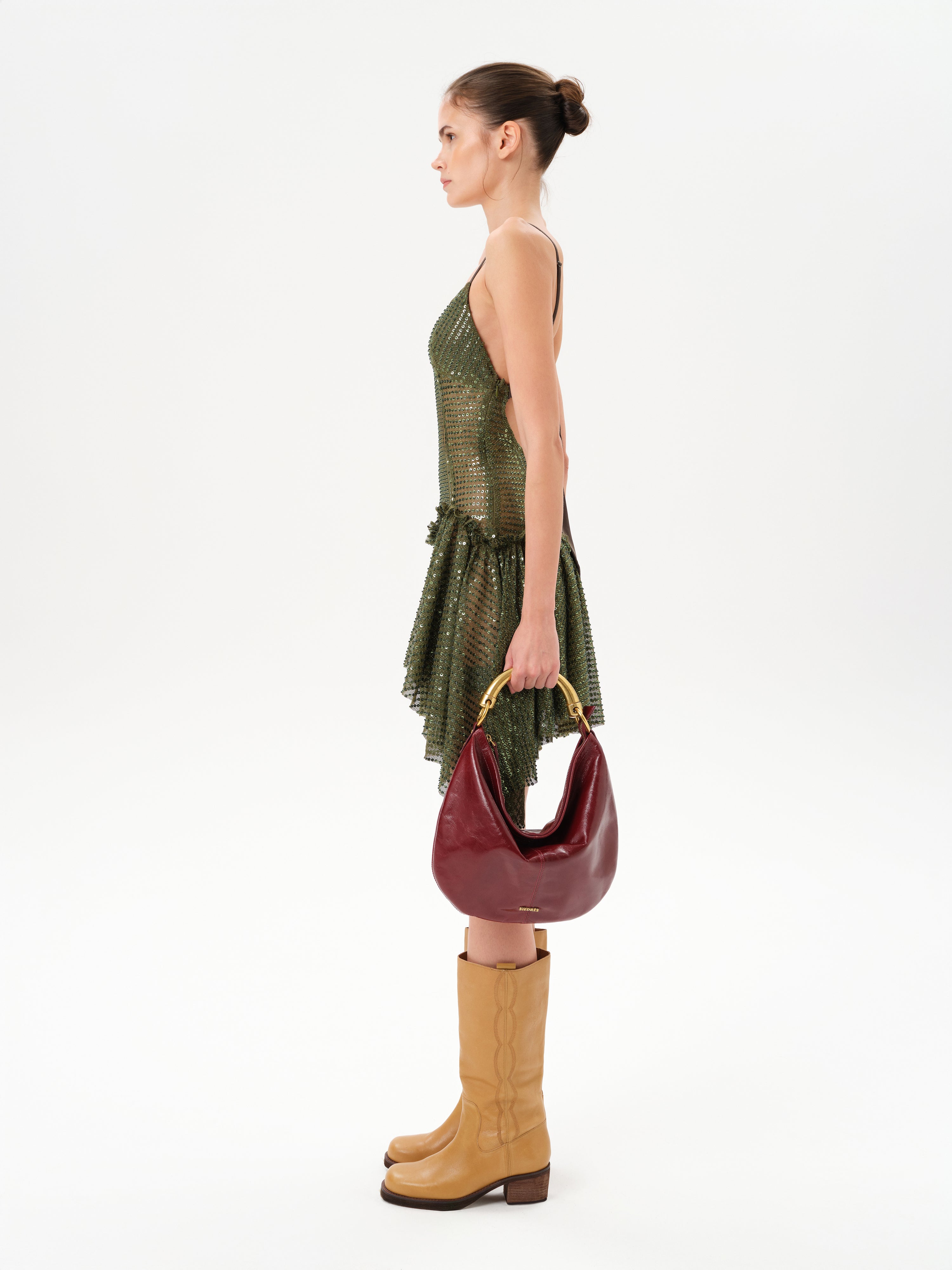 green emerald velvet dress Lustina - Open-Back Sequin Mini Dress