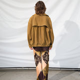 BERNIE - Oversized leather bomber jacket with contast stiching detail