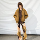 BERNIE - Oversized leather bomber jacket with contast stiching detail