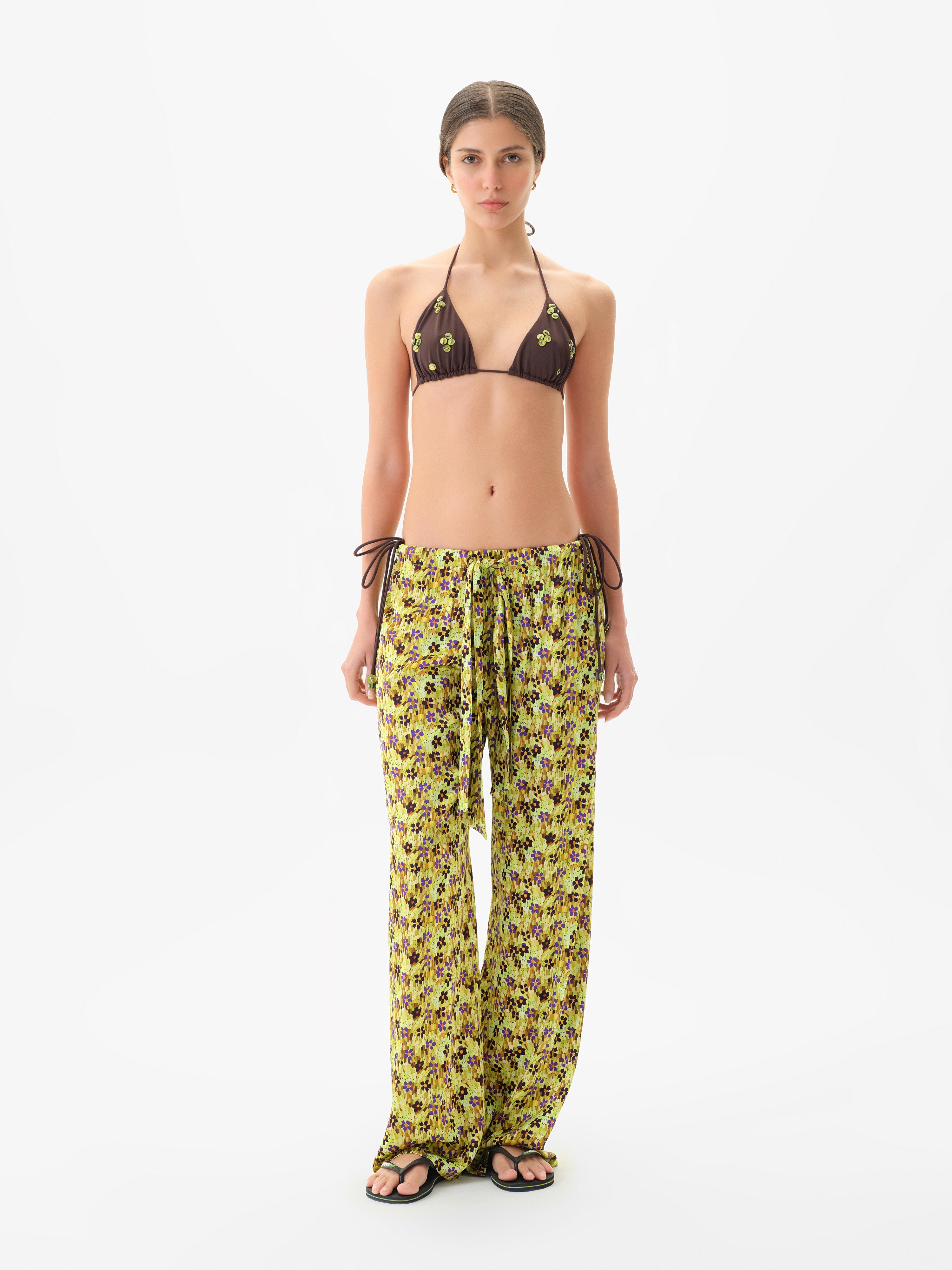 MANOCE - Front tie satin wide-leg pants