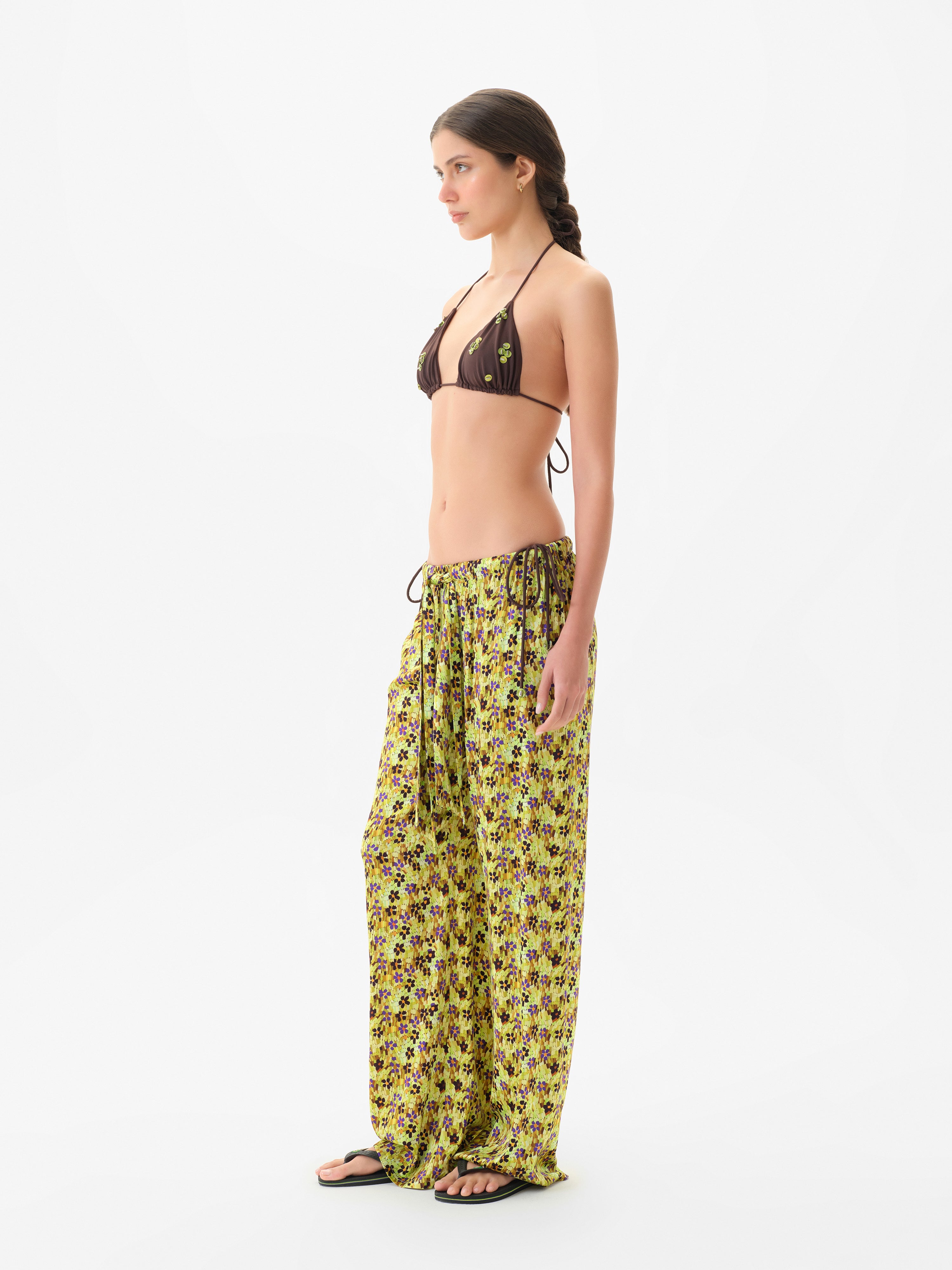 MANOCE - Front tie satin wide-leg pants