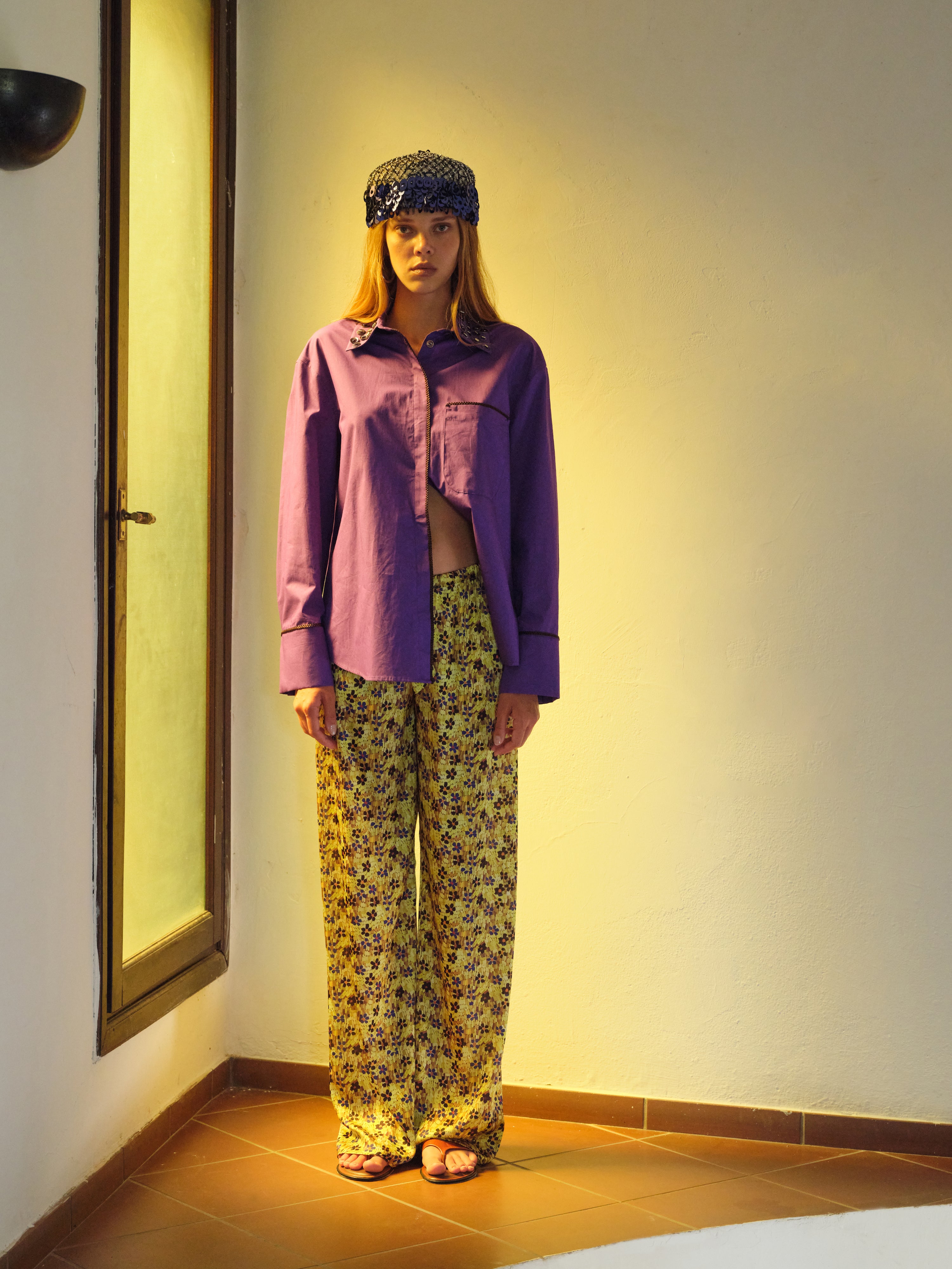 MANOCE - Front tie satin wide-leg pants