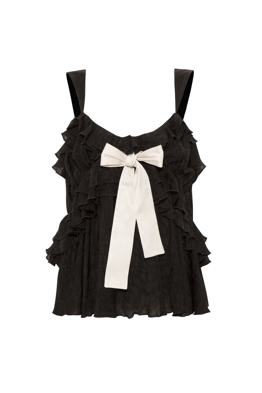 MANOLIAS - Ruffle and bow detailed jaquard top