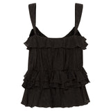 MANOLIAS - Ruffle and bow detailed jaquard top