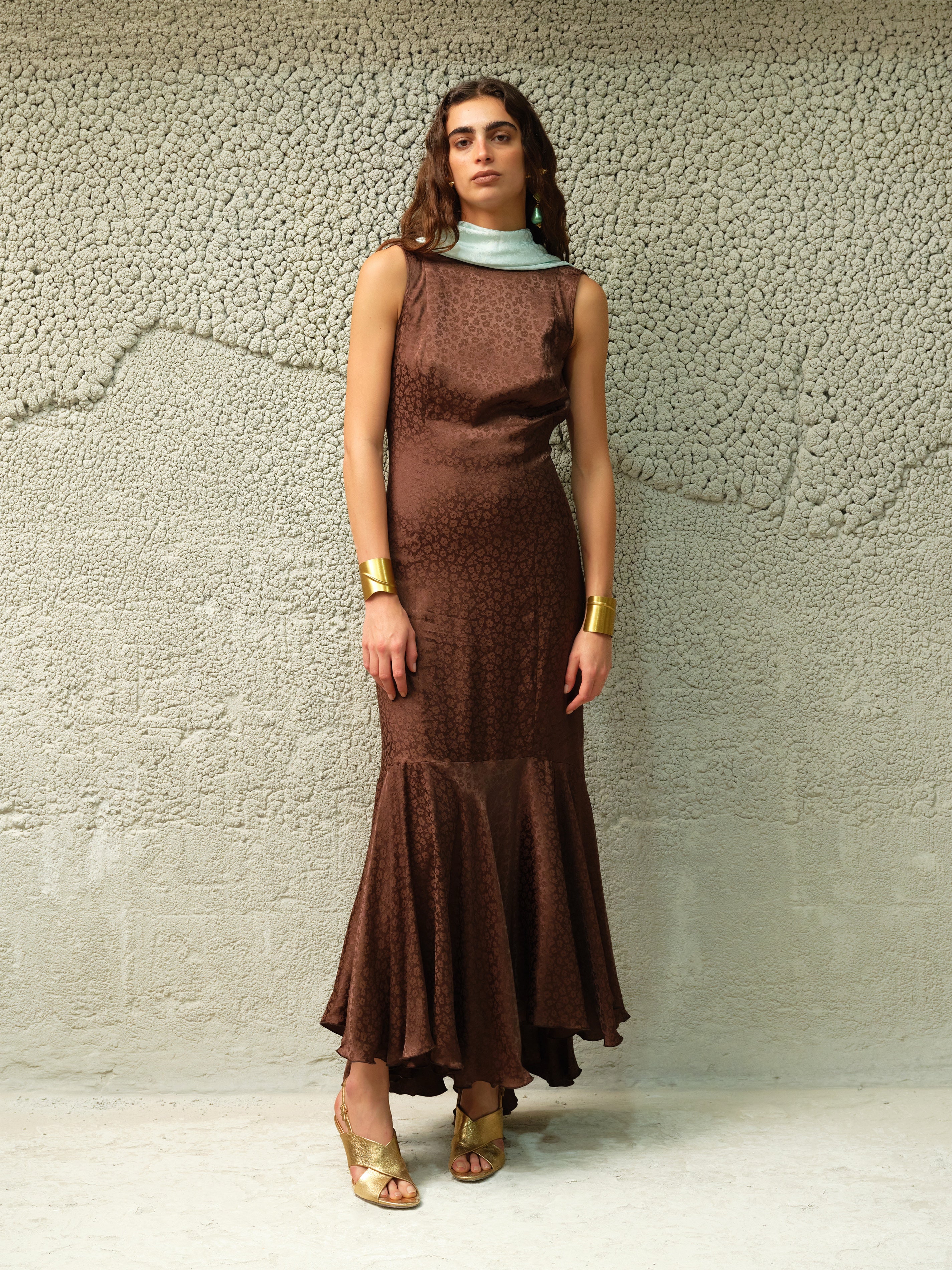 MANON - Jacquard satin maxi dress with draped back detail