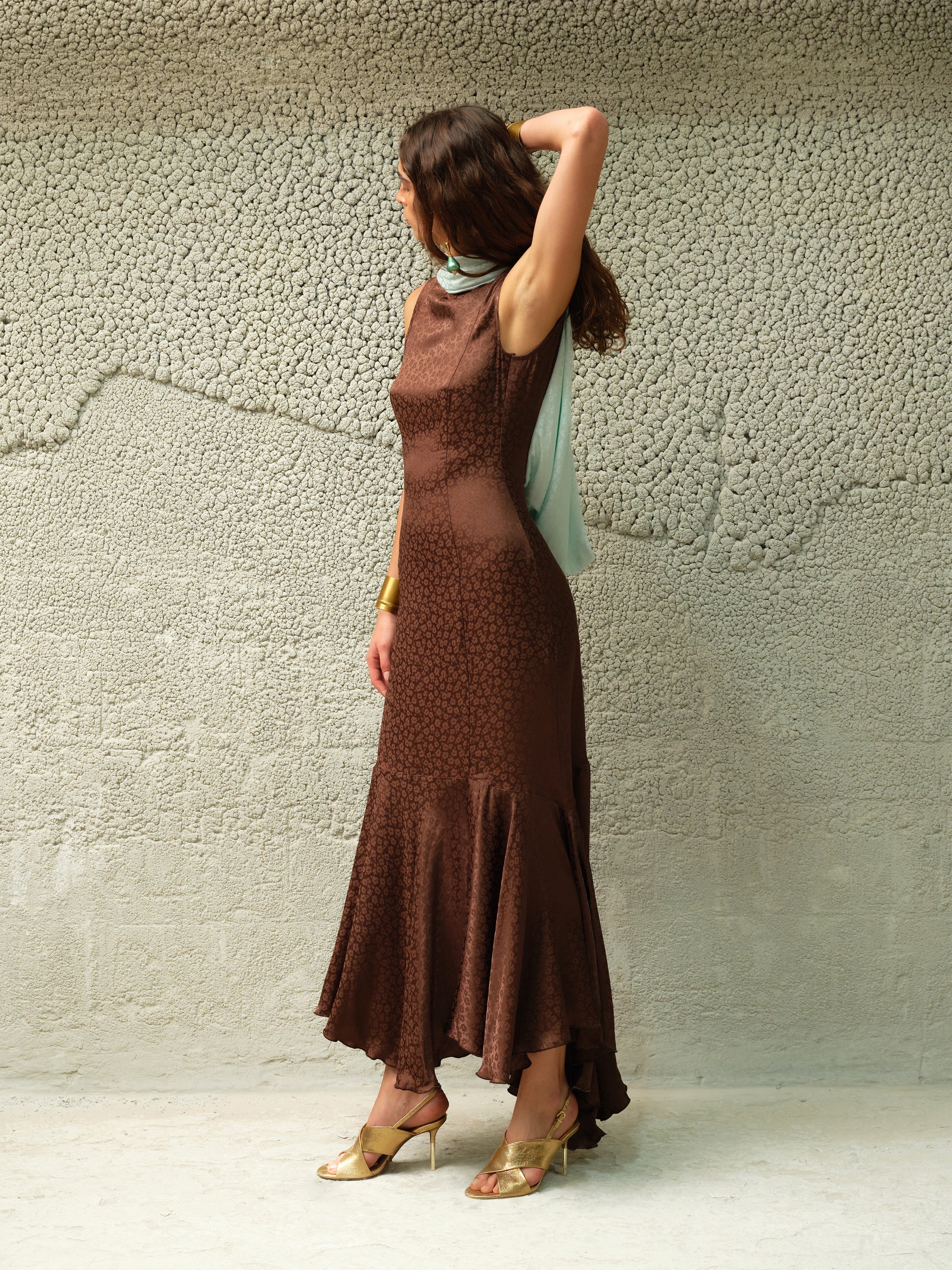 MANON - Jacquard satin maxi dress with draped back detail