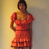 MARDY - Floral print blouse with smocked hem and ruffled sleeves
