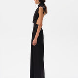 MARGOT - Open-back silver-trimmed satin maxi dress