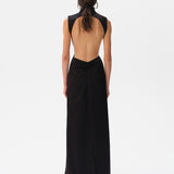 MARGOT - Open-back silver-trimmed satin maxi dress