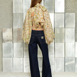 MARIS - Printed organza top with voluminous sleeves