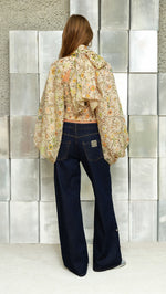 MARIS - Printed organza top with voluminous sleeves