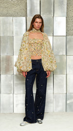 MARIS - Printed organza top with voluminous sleeves