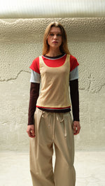 MEL - Color-block layered mesh long sleeve top