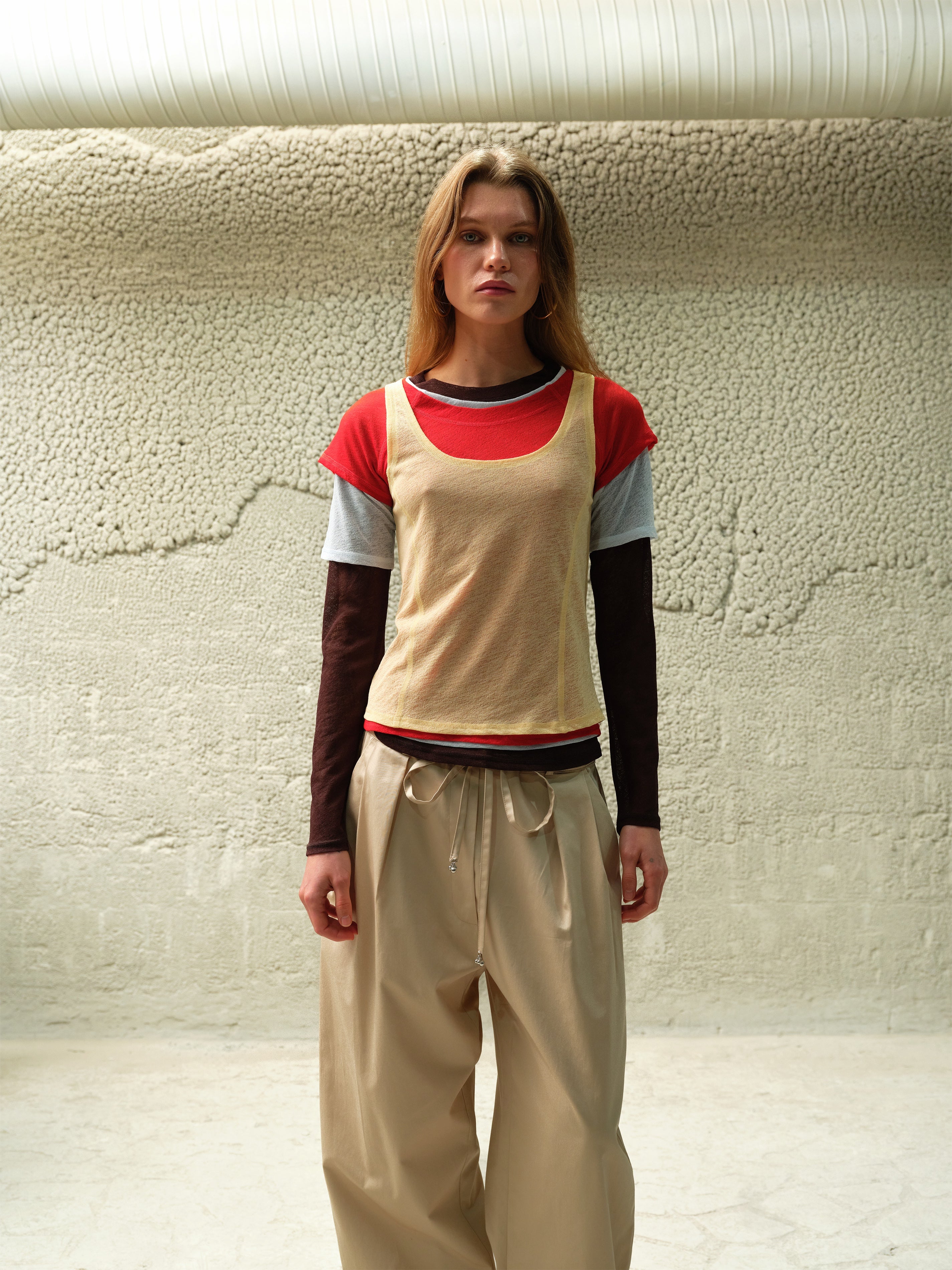 MEL - Color-block layered mesh long sleeve top